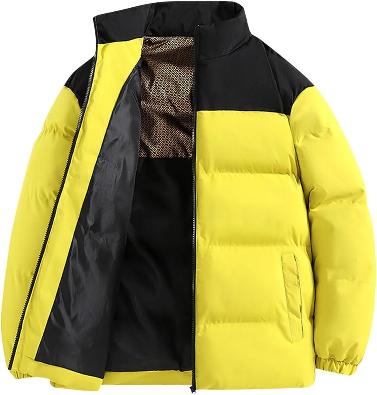 Men's Puffer Jackets Lightweight Warm Windproof Coat Winter Water-Repellent Windbreaker Stand Collar Quilted Jacket