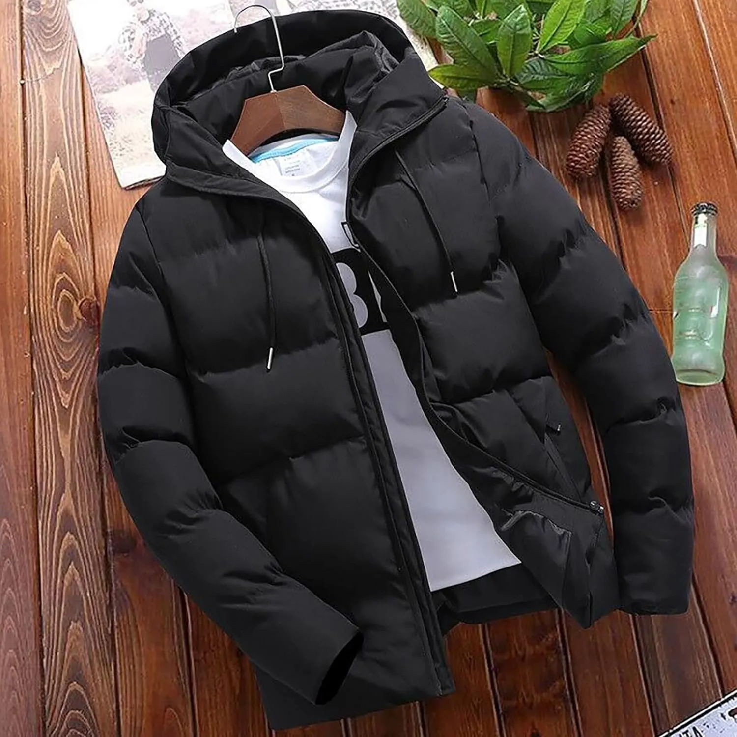 Men's Puffer Jackets Warm Puffy Lightweight Down Jacket Windproof Packable Quilted Coat Hoodless Winter Parka