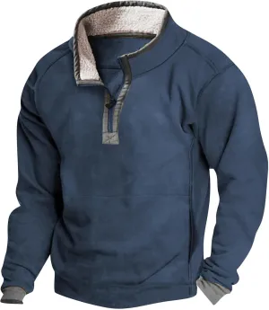 Mens Quarter Zip Sweatshirt, Sherpa Lined Fleece Stand Collar Fashion Athletic Warm Pullover Casual Polo Golf Shirt