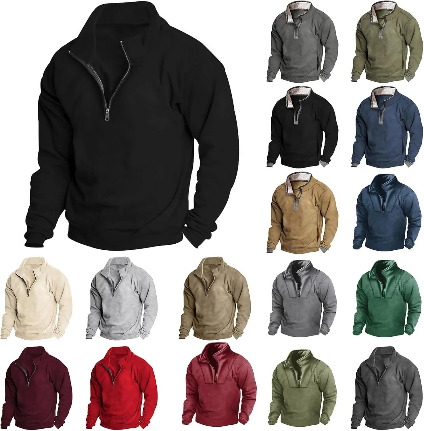 Mens Quarter Zip Sweatshirt, Sherpa Lined Fleece Stand Collar Fashion Athletic Warm Pullover Casual Polo Golf Shirt
