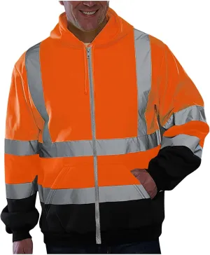 Mens Safety Fleece Hoodie Jacket High Visibility Full Zip Sweatshirt Reflective Work Utility Hooded Tops with Pocket
