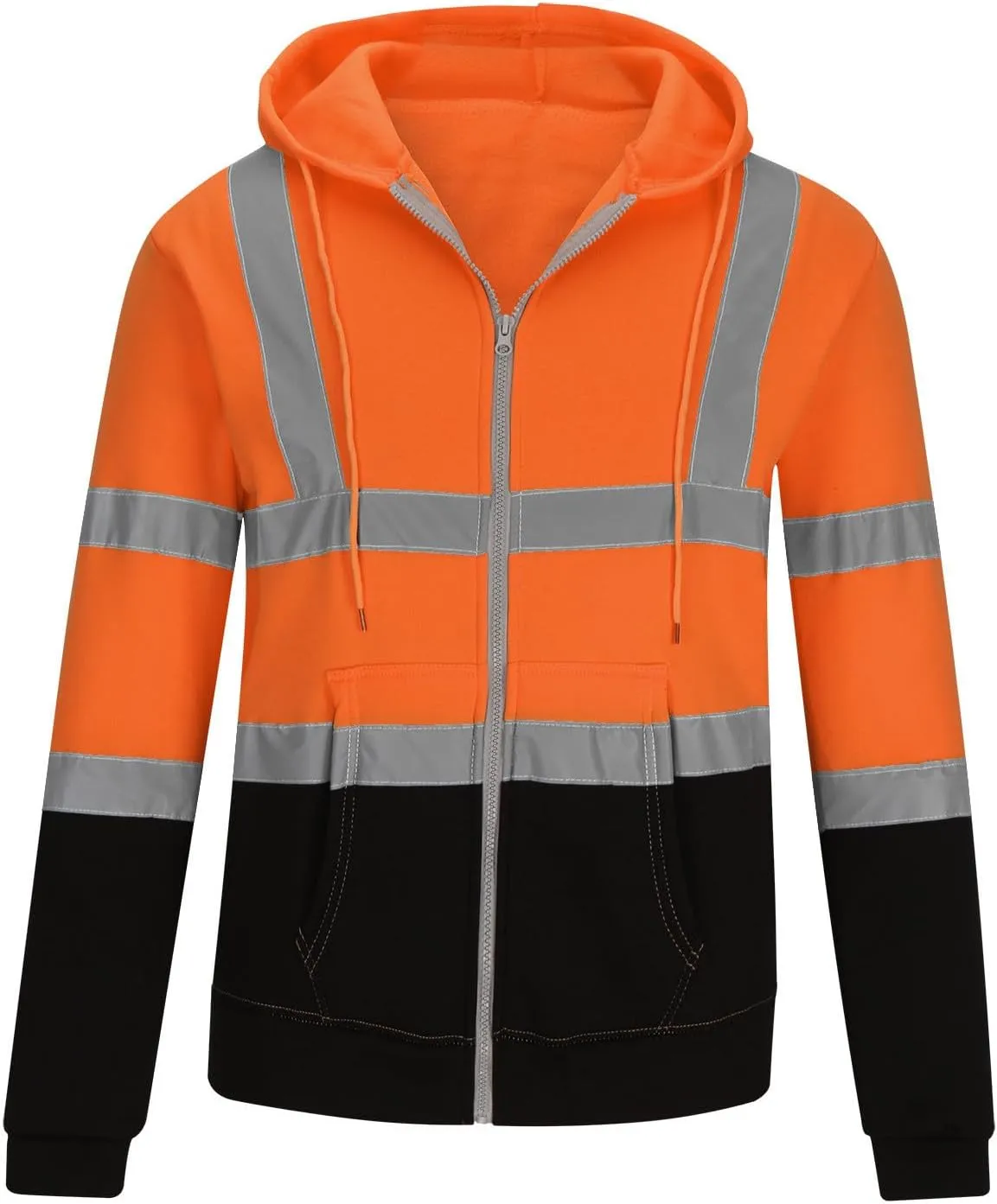 Mens Safety Fleece Hoodie Jacket High Visibility Full Zip Sweatshirt Reflective Work Utility Hooded Tops with Pocket