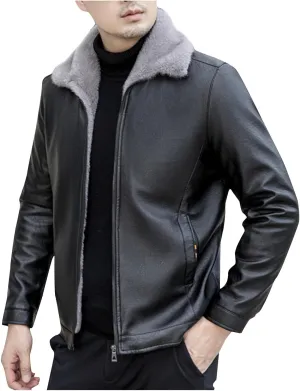 Mens Sherpa Lined Jackets Fur Bomber Jacket Full-Zip Motorcycle Jacket Outwear Winter Warm Fuzzy Lapel Collar Jackets