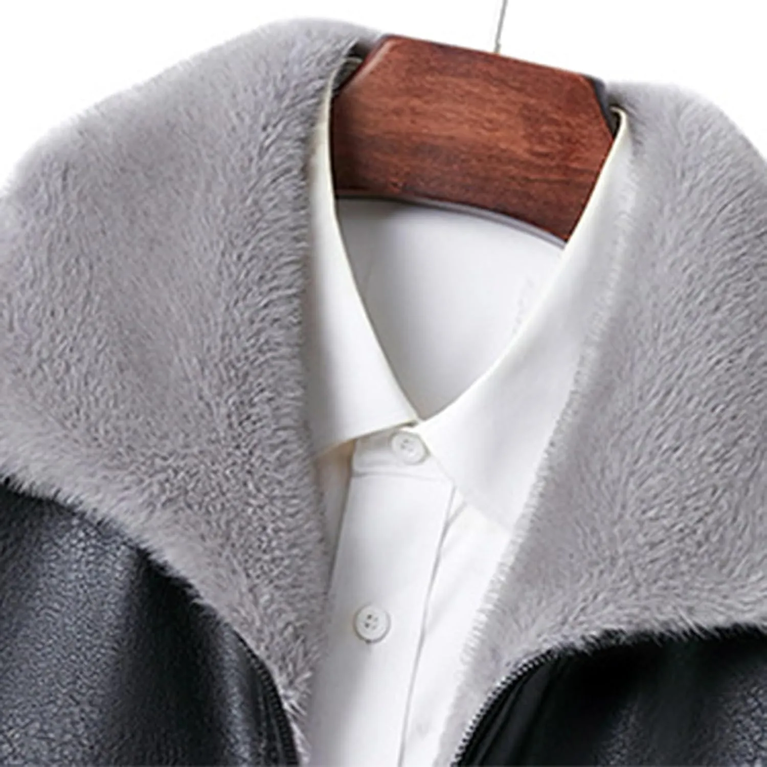 Mens Sherpa Lined Jackets Fur Bomber Jacket Full-Zip Motorcycle Jacket Outwear Winter Warm Fuzzy Lapel Collar Jackets