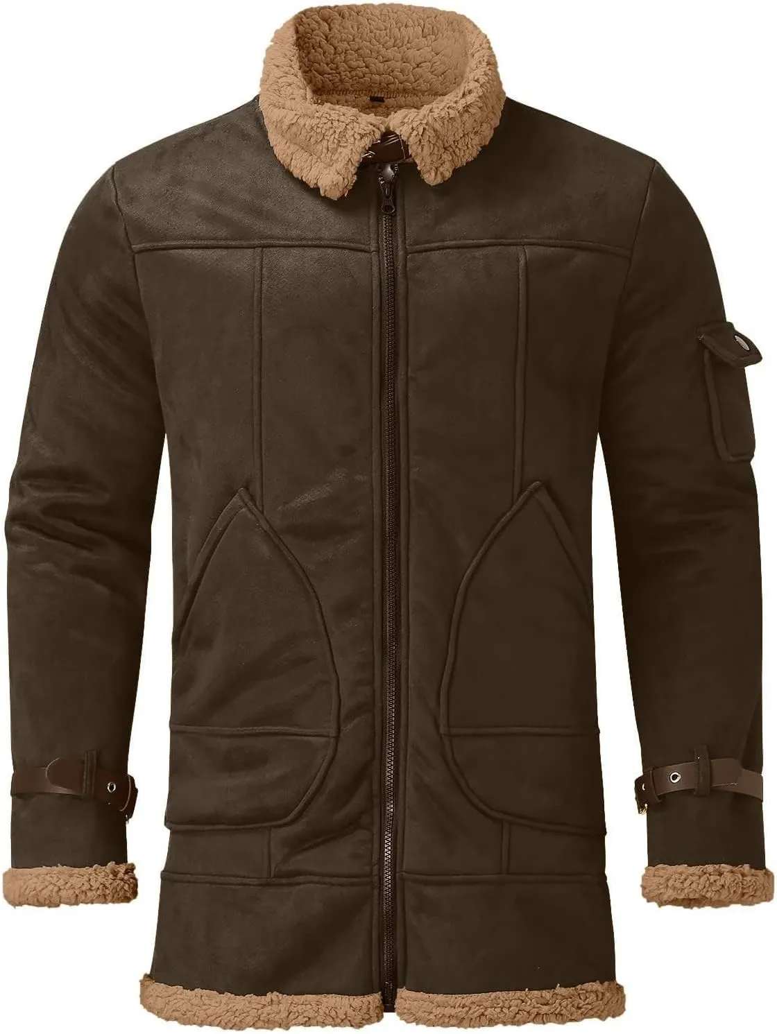 Mens Sherpa Lined Leather Jackets Shearling Coat Fleece Lined Overcoats Faux Fur Leather Jacket Winter Warm Tops