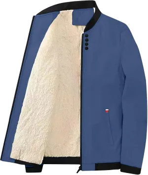 Men's Sherpa Lined Winter Coats Stand Collar Bomber Varsity Jacket Outdoor Windproof Warm Outerwear with Pockets