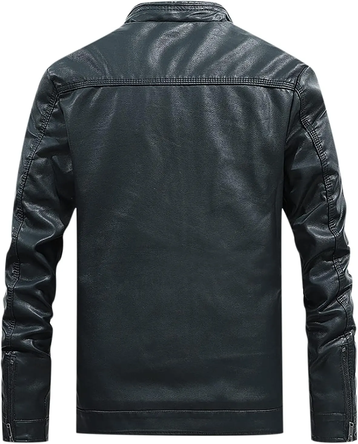 Mens Slim Fit Faux Leather Jacket Stand Collar Zip Up PU Leather Coat Motorcycle Biker Jacket with Pockets