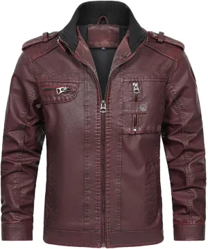 Mens Slim Fit Faux Leather Jacket with Pocket Zip Up Windbreaker PU Leather Jackets Racer Motorcycle Biker Jacket