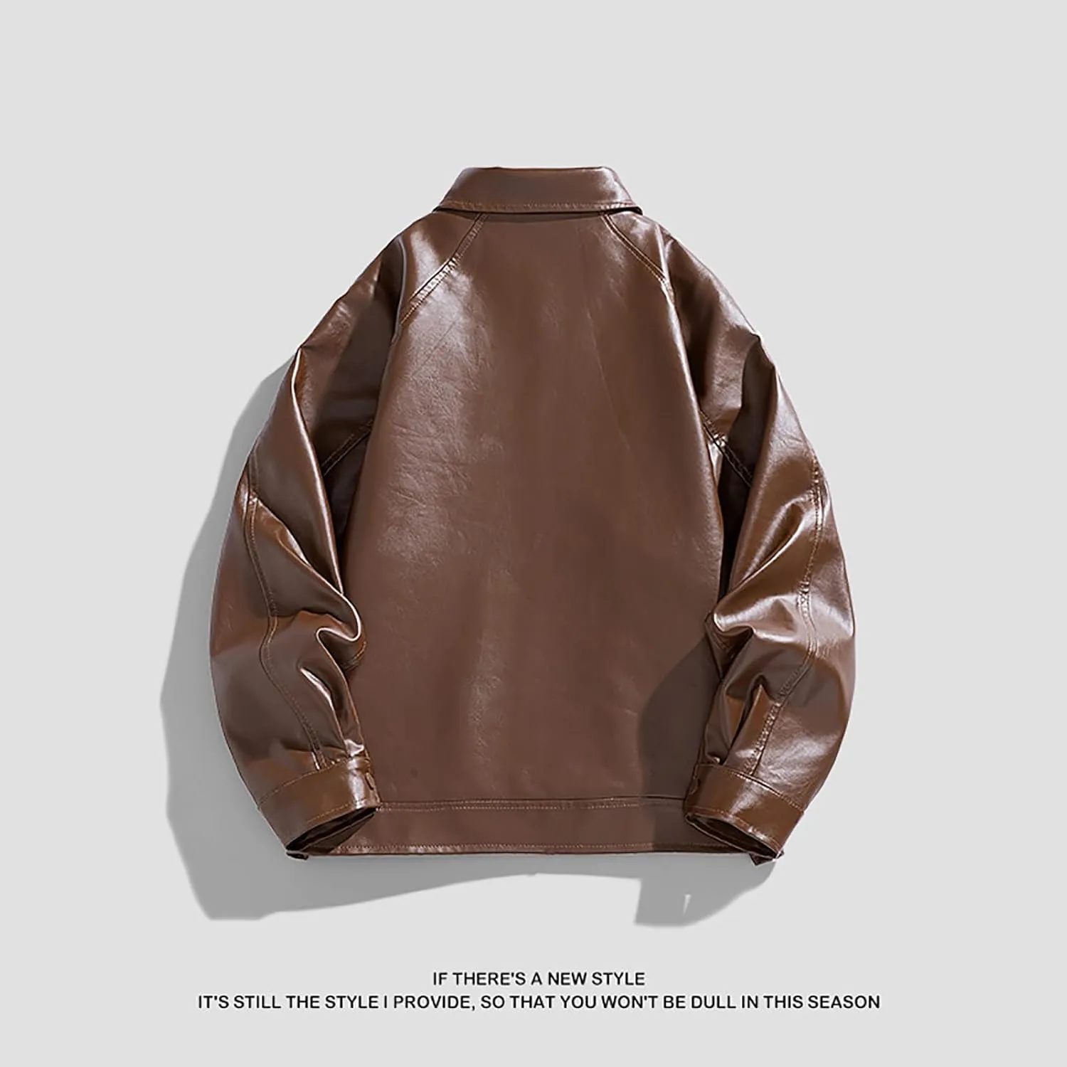 Mens Slim Fit Lapel Collar Motorcycle Jacket Faux Leather Solid Handsome Jacket Fashion Casual Zip Up Baseball Coat