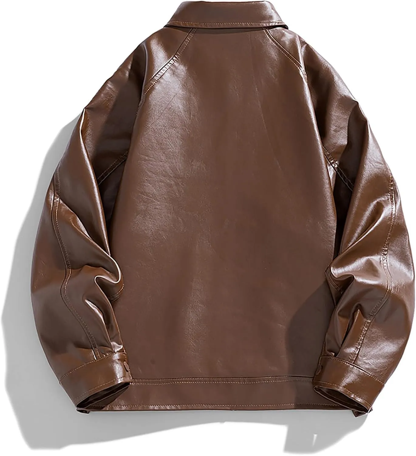 Mens Slim Fit Lapel Collar Motorcycle Jacket Faux Leather Solid Handsome Jacket Fashion Casual Zip Up Baseball Coat