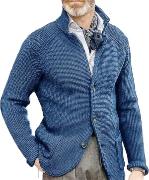 Mens Stand Collar Cardigan Sweaters Knit Textured Sweater Button Down Cardigans