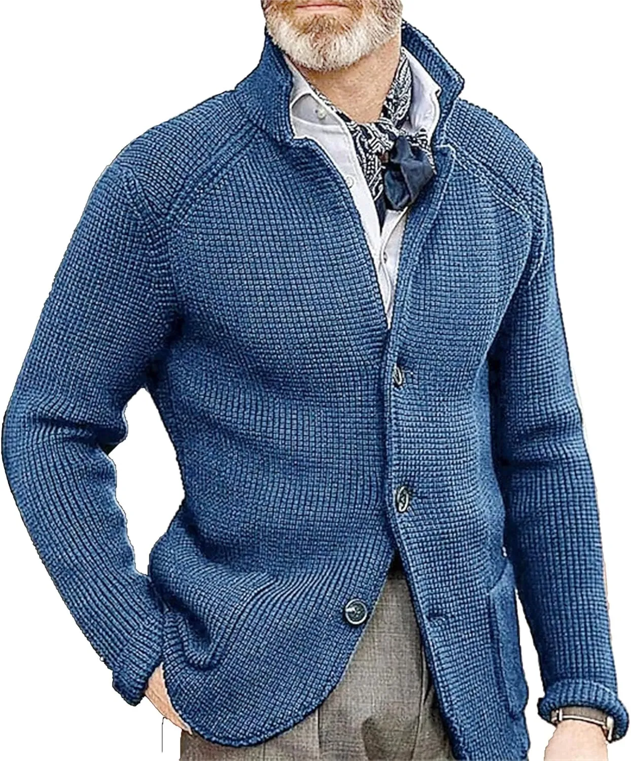 Mens Stand Collar Cardigan Sweaters Knit Textured Sweater Button Down Cardigans