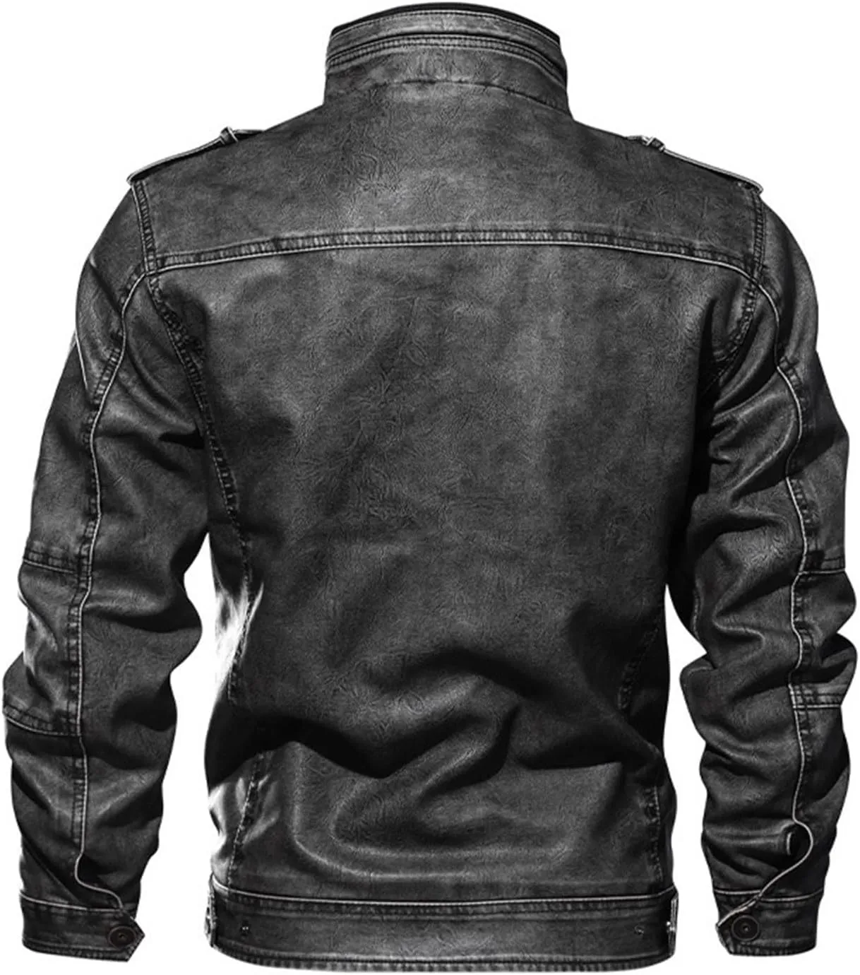 Men's Stand Collar Leather Jacket Motorcycle Lightweight Faux Leather Outwear Long Sleeve Fall Winter Vintage Coats
