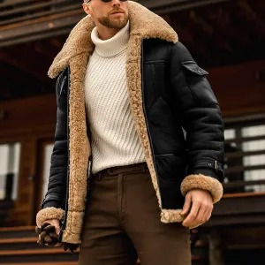 Mens Suede Sherpa Shearling Faux Fur Leather Coat Sherpa Lined Leather Jacket Winter Coat Fur Collar Jackets