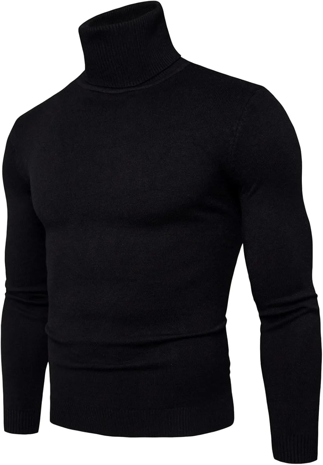 Mens Sweaters Casual Solid Soft Turtleneck Sweater Flexibility Solid Color Close Fitting Top Slim Sweater Black