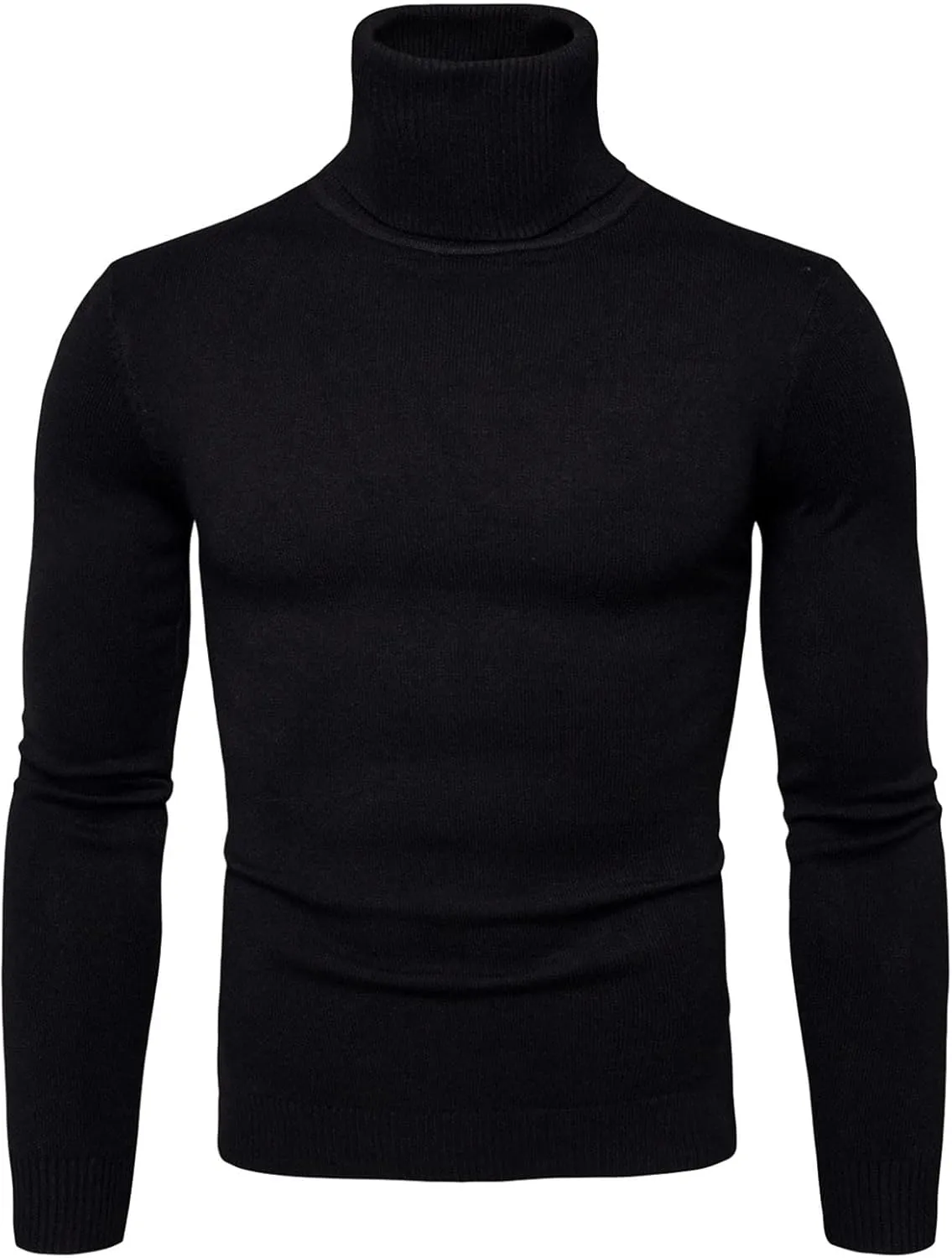 Mens Sweaters Casual Solid Soft Turtleneck Sweater Flexibility Solid Color Close Fitting Top Slim Sweater Black