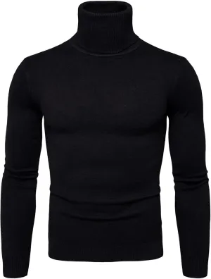 Mens Sweaters Casual Solid Soft Turtleneck Sweater Flexibility Solid Color Close Fitting Top Slim Sweater Black