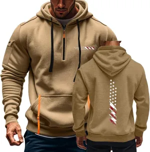 Mens Tactical Hooded Sweatshirt For Long Sleeve Oversized Sport Multi-Pockets Vintage American Flag Graphic Military Hoodies