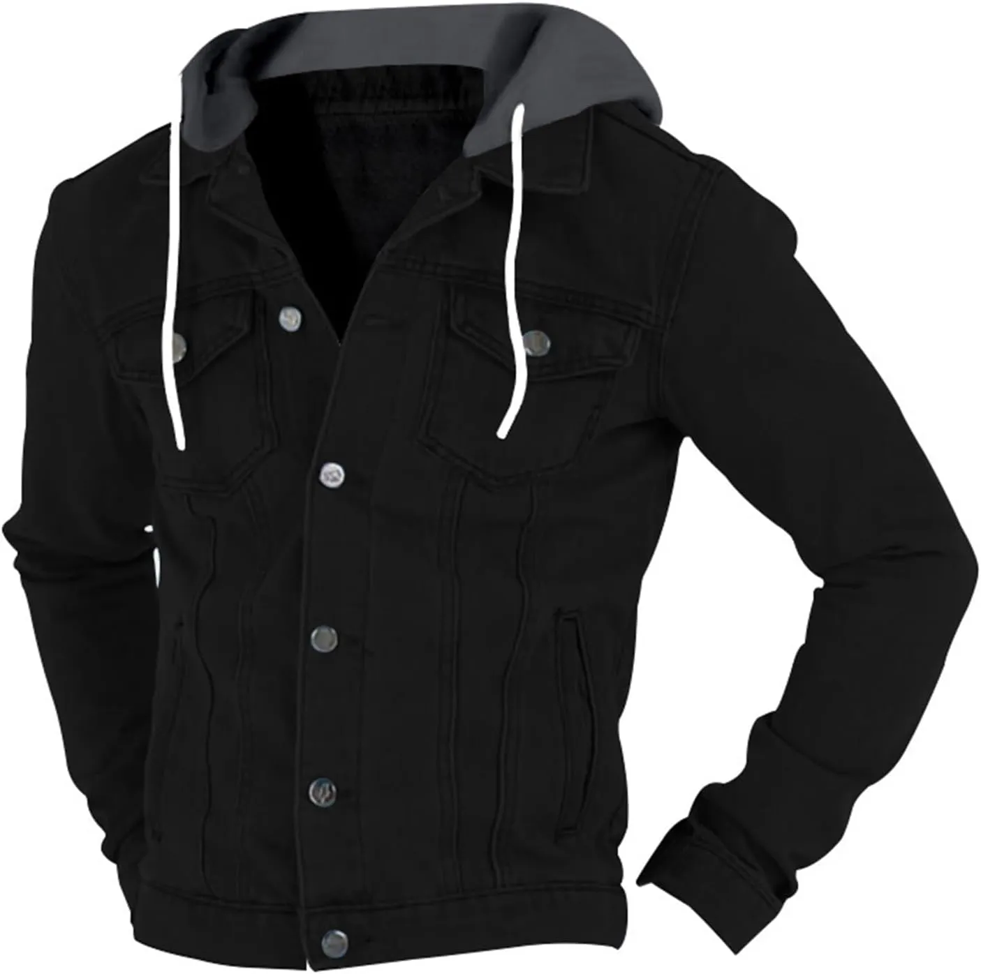 Mens Trendy Working Hoodies Jackets Zipper Long Sleeves Lapel Distressed Jean Coats Casual Fit Multi-Pocket Tops