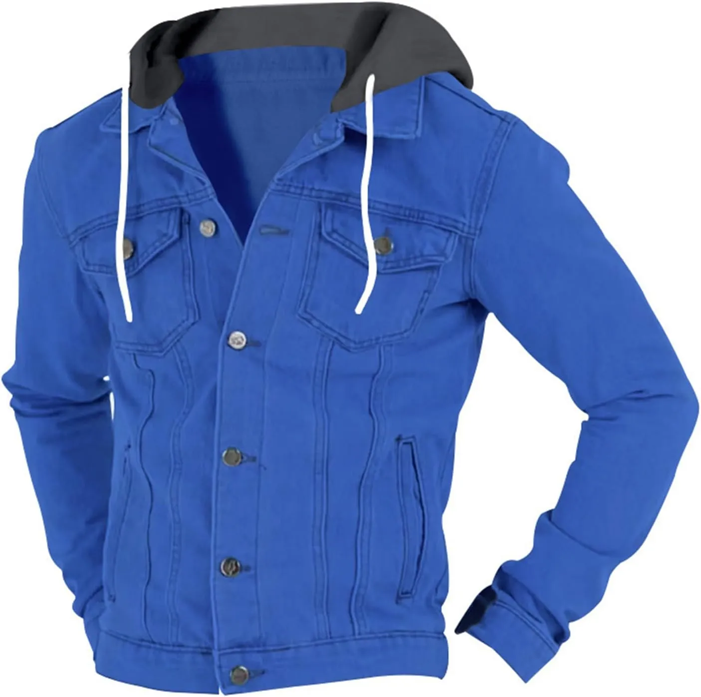 Mens Trendy Working Hoodies Jackets Zipper Long Sleeves Lapel Distressed Jean Coats Casual Fit Multi-Pocket Tops