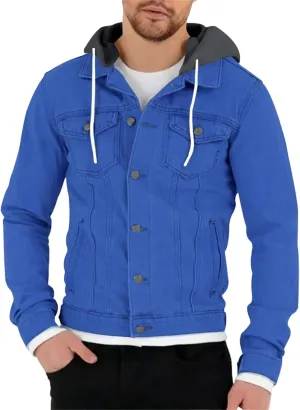 Mens Trendy Working Hoodies Jackets Zipper Long Sleeves Lapel Distressed Jean Coats Casual Fit Multi-Pocket Tops
