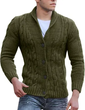 Men's V Neck Sweater Long Sleeve Shawl Collar Pullover Knitted Button Down Tops Solid Color Knitwear Oversize Sweater