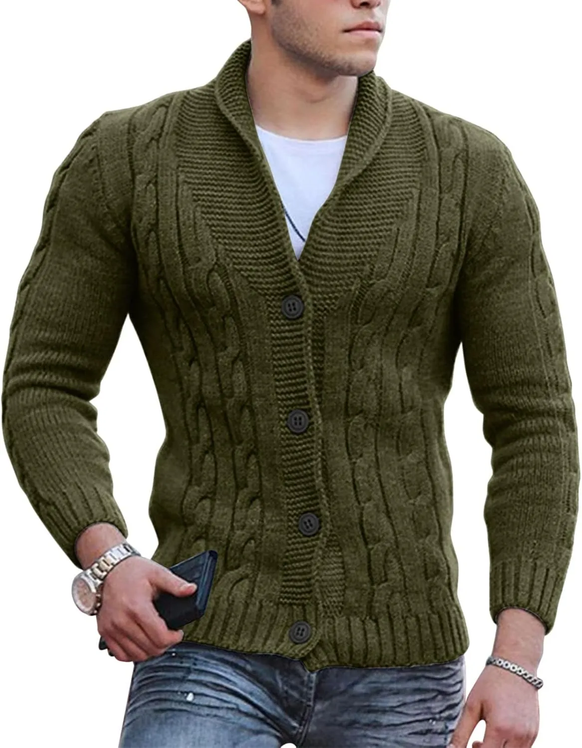 Men's V Neck Sweater Long Sleeve Shawl Collar Pullover Knitted Button Down Tops Solid Color Knitwear Oversize Sweater