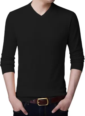 Men's V Neck Sweater Solid Color Long Sleeve Pullover Slim Fit Knitted Tops Lightweight Casual Fall Fashion Sweater