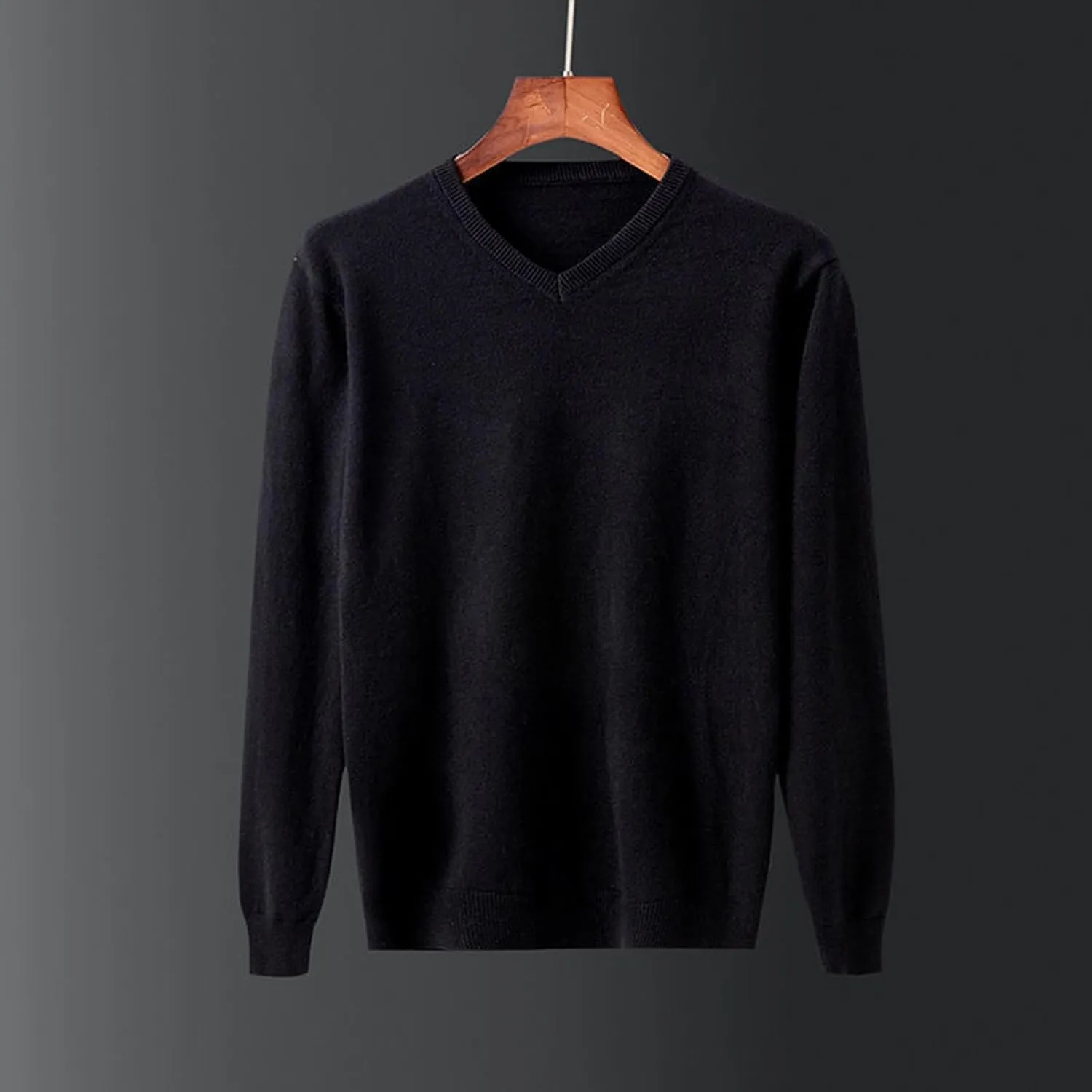 Men's V Neck Sweater Solid Color Long Sleeve Pullover Slim Fit Knitted Tops Lightweight Casual Fall Fashion Sweater