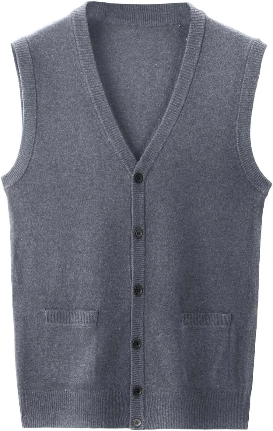 Men's V Neck Sweater Vest Notch Collar Sleeveless Shirts Button Down Knitted Pullover Solid Color Tops with Pockets