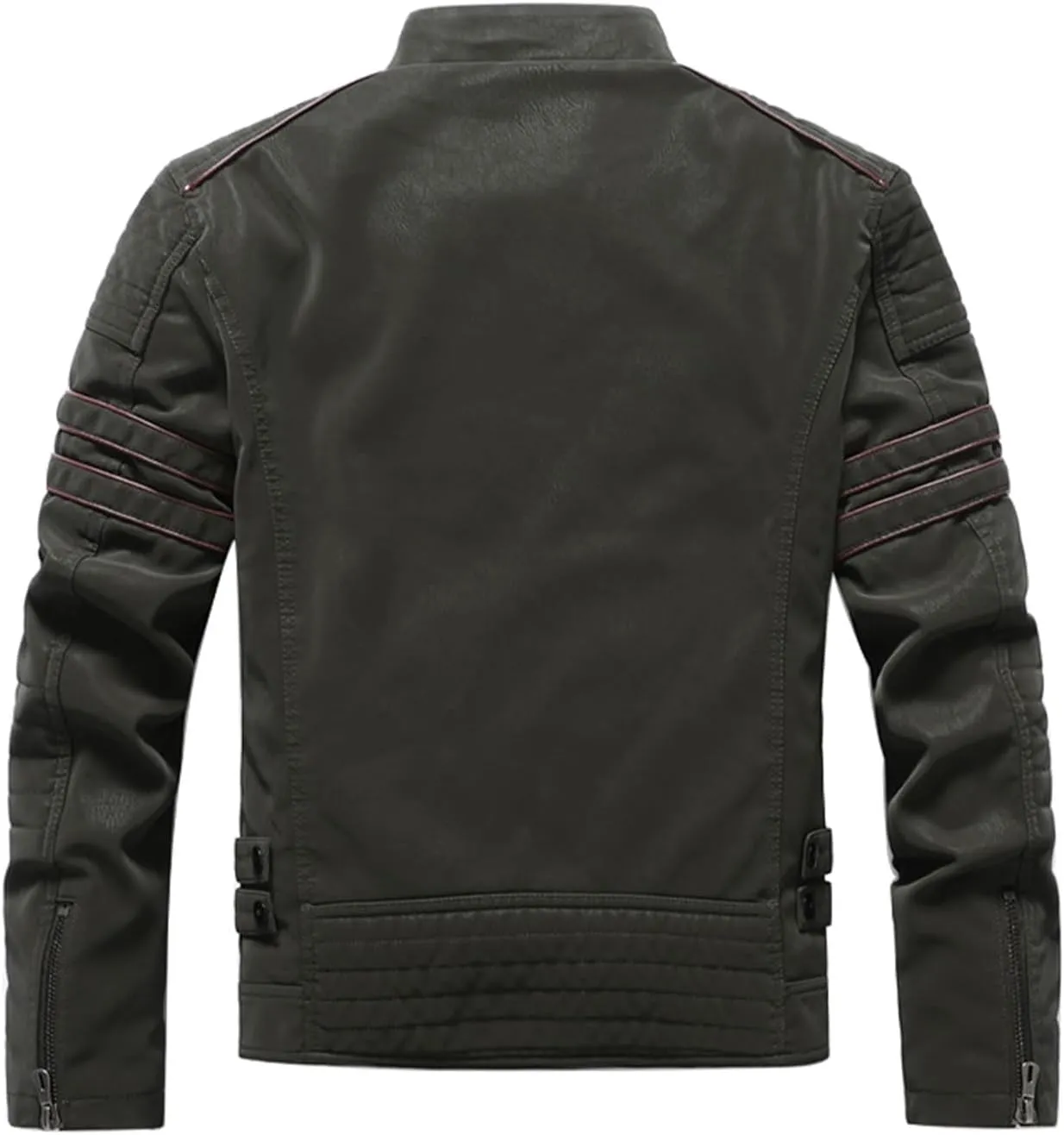 Mens Vintage Faux Leather Jacket PU Leather Motorcycle Jacket Zipper Racer Biker Coat with Multi-Pockets