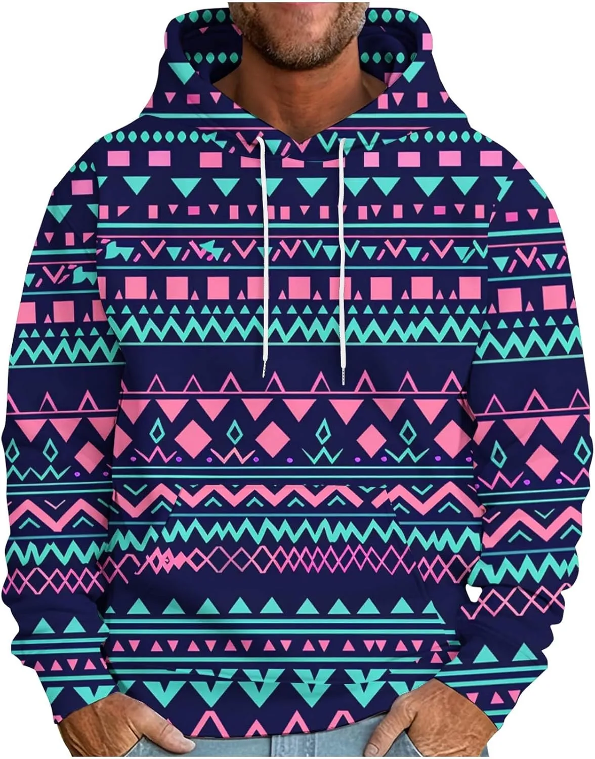 Men's Vintage Western Hoodies Aztec Ethnic Printed Tops Long Sleeve Tribal Ethnic Print Hooded Sweatshirts