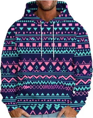 Men's Vintage Western Hoodies Aztec Ethnic Printed Tops Long Sleeve Tribal Ethnic Print Hooded Sweatshirts
