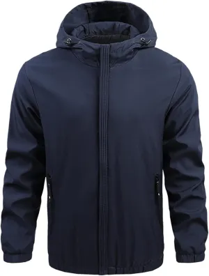 Men's Waterproof Jacket Hooded Windproof Mountain Windbreaker Casual Hiking Outdoor Sports Coats with Zipper Pocket