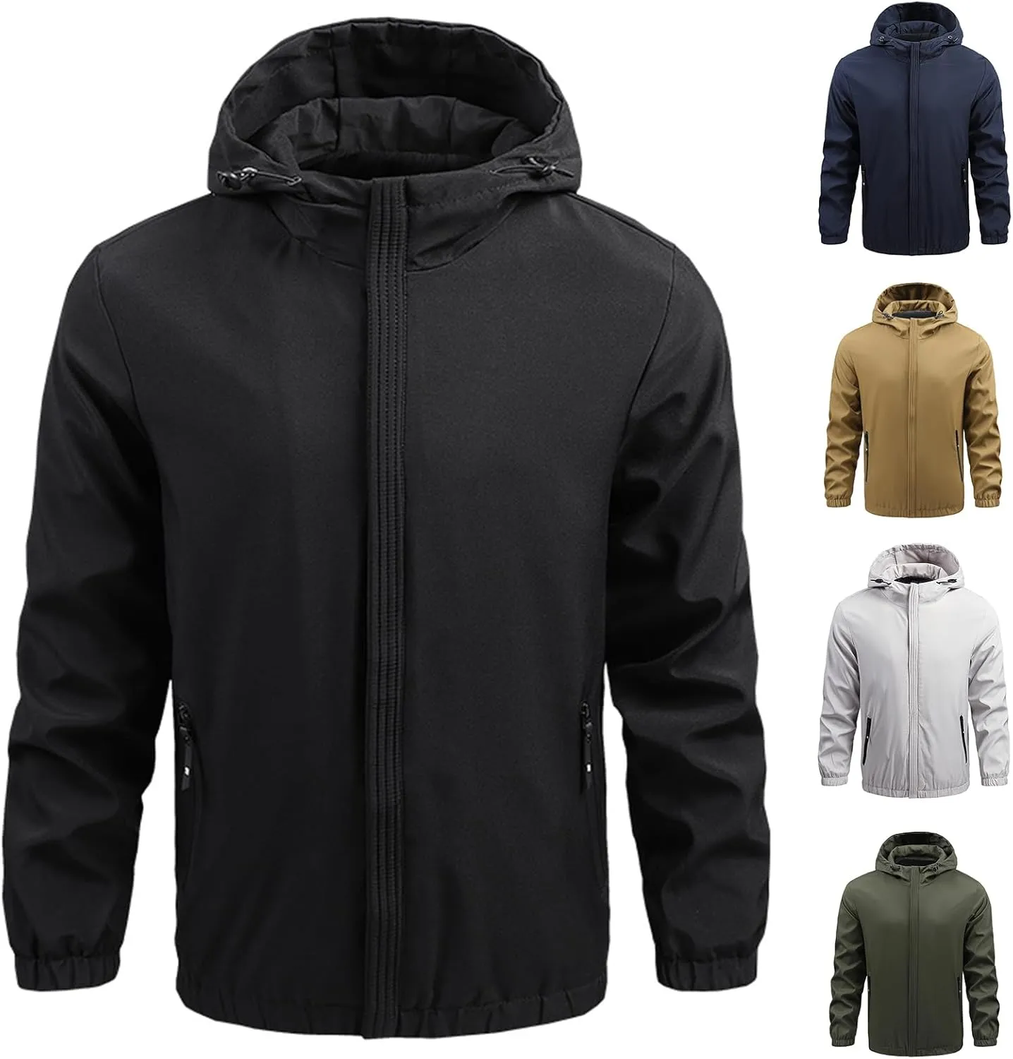 Men's Waterproof Jacket Hooded Windproof Mountain Windbreaker Casual Hiking Outdoor Sports Coats with Zipper Pocket