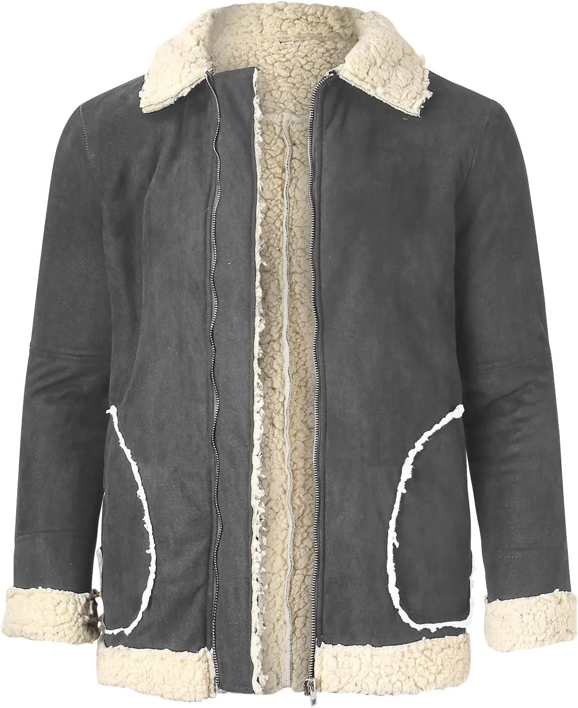 Mens Winter Coats, Mens Vintage Faux Leather Jacket Sherpa Lined Heavyweight Shearing Coat Plus Size Thicken Jacket