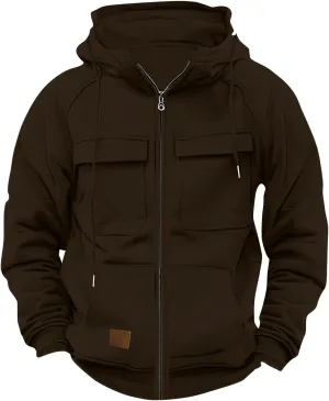 Mens Zip Up Hoodie Long Sleeve Solid Color Slim Fit Lightweight with Pockets Full-Zip Hooded Sweatshirt
