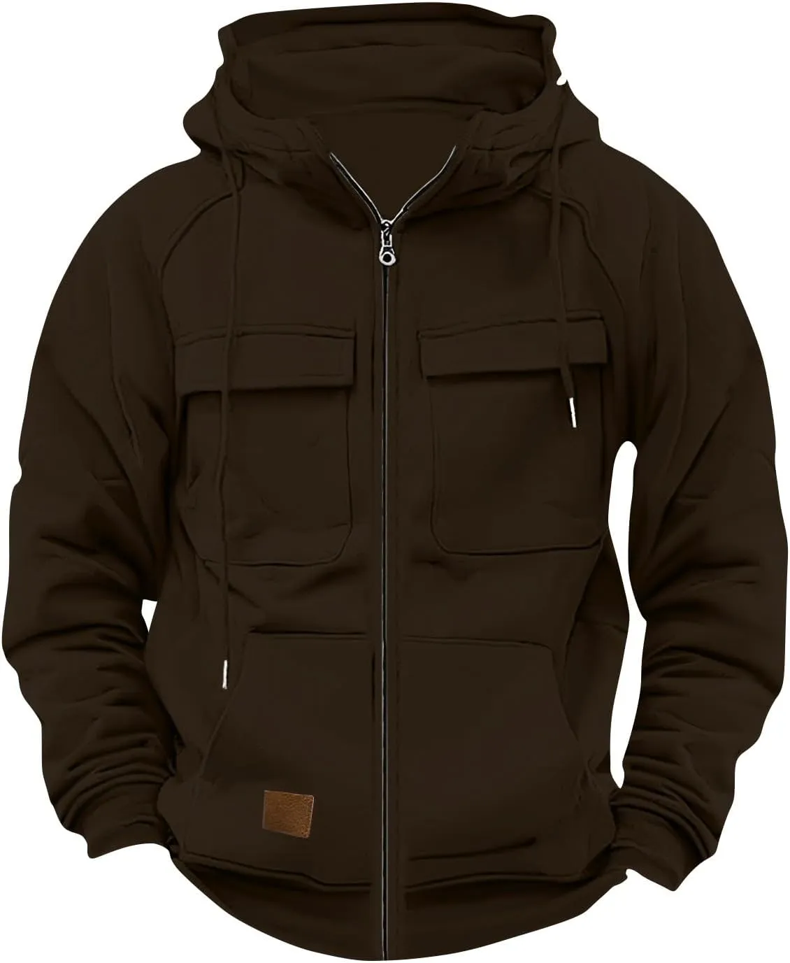 Mens Zip Up Hoodie Long Sleeve Solid Color Slim Fit Lightweight with Pockets Full-Zip Hooded Sweatshirt