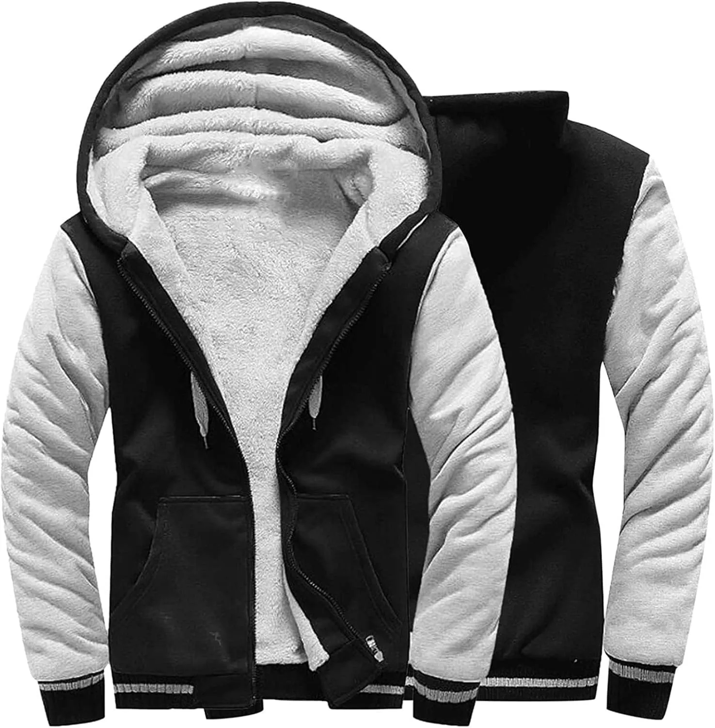 Men's Zip Up Hoodie Wool Warm Thick Coats Heavyweight Winter Sweatshirt Comfy Fleece Lined Hoodie Jacket Hooded Coat