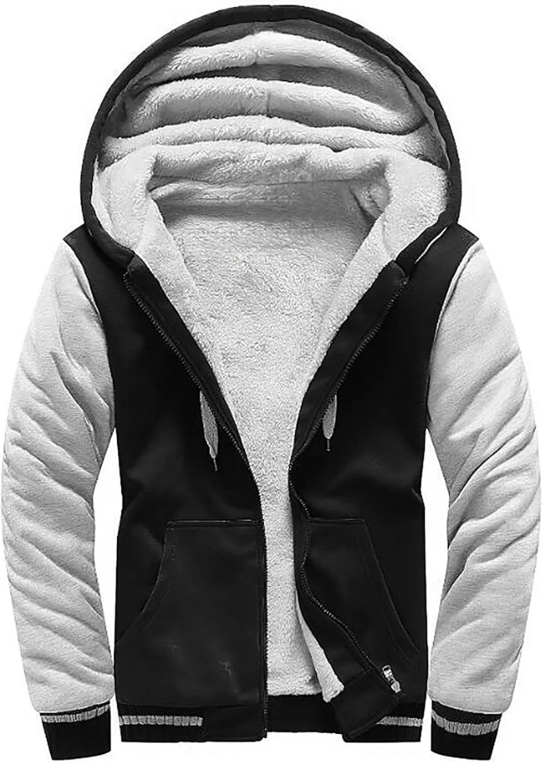 Men's Zip Up Hoodie Wool Warm Thick Coats Heavyweight Winter Sweatshirt Comfy Fleece Lined Hoodie Jacket Hooded Coat