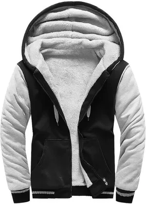 Men's Zip Up Hoodie Wool Warm Thick Coats Heavyweight Winter Sweatshirt Comfy Fleece Lined Hoodie Jacket Hooded Coat