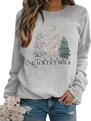 Merry Christmas Sweatshirt for Women 2024 Xmas Tree Fashion Graphic Shirt Holiday Long Sleeve Crewneck Pullover Tops