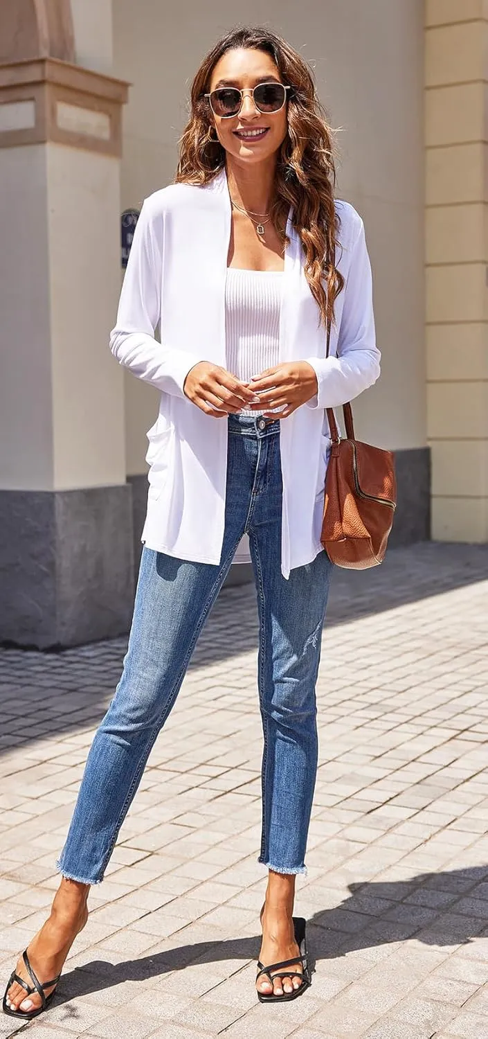 Newchoice Womens Long Sleeve Cardigans Lightweight Soft Open Front Drape Cardigan Dusters with Pockets