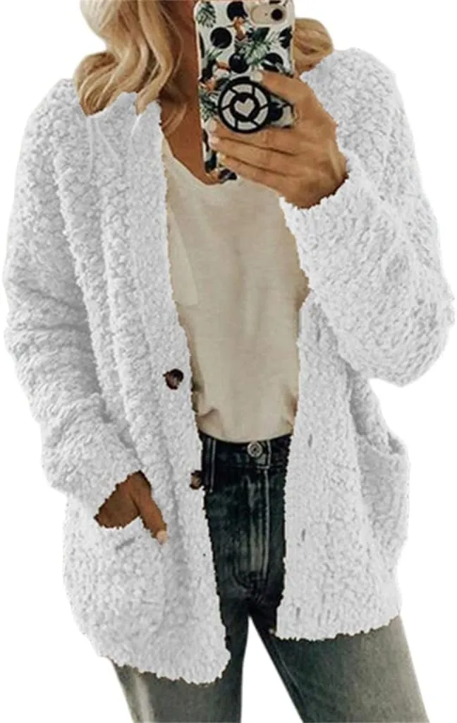 Open Front Cardigan for Women with Pockets Fuzzy Popcorn Oversized Lounge Long Sleeve Casual Sweater Fashion Outwear