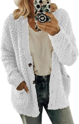 Open Front Cardigan for Women with Pockets Fuzzy Popcorn Oversized Lounge Long Sleeve Casual Sweater Fashion Outwear