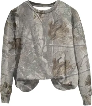 Oversized Camo Sweatshirt For Women Graphic Crewneck Pullover Leaf Print Fall Clothes 2024 Long Sleeve Tops