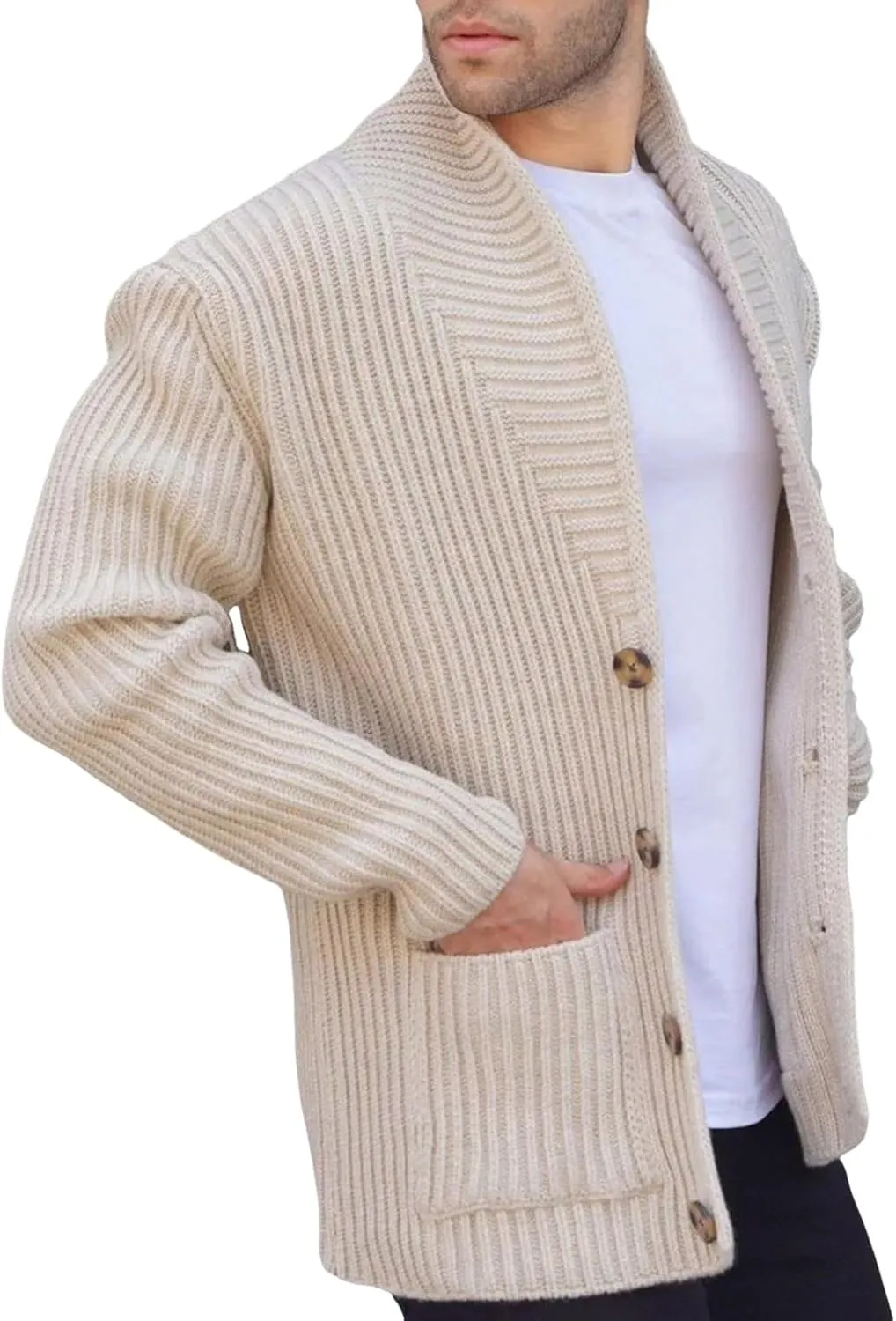 Oversized Cardigan Sweaters for Men Button Down Long Sleeve Knitted Slim Fit Sweaters Fall Winter Classic Active Sportswear