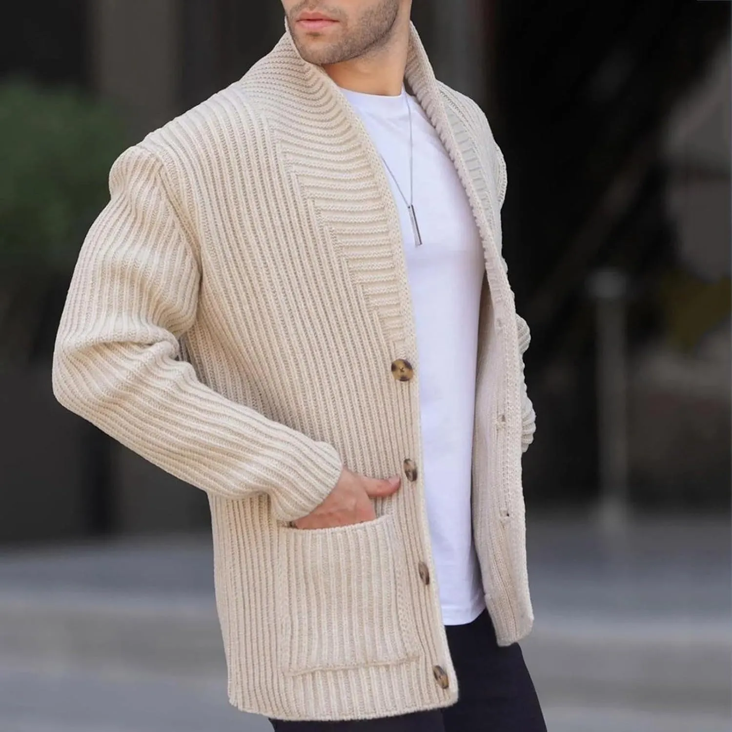 Oversized Cardigan Sweaters for Men Button Down Long Sleeve Knitted Slim Fit Sweaters Fall Winter Classic Active Sportswear