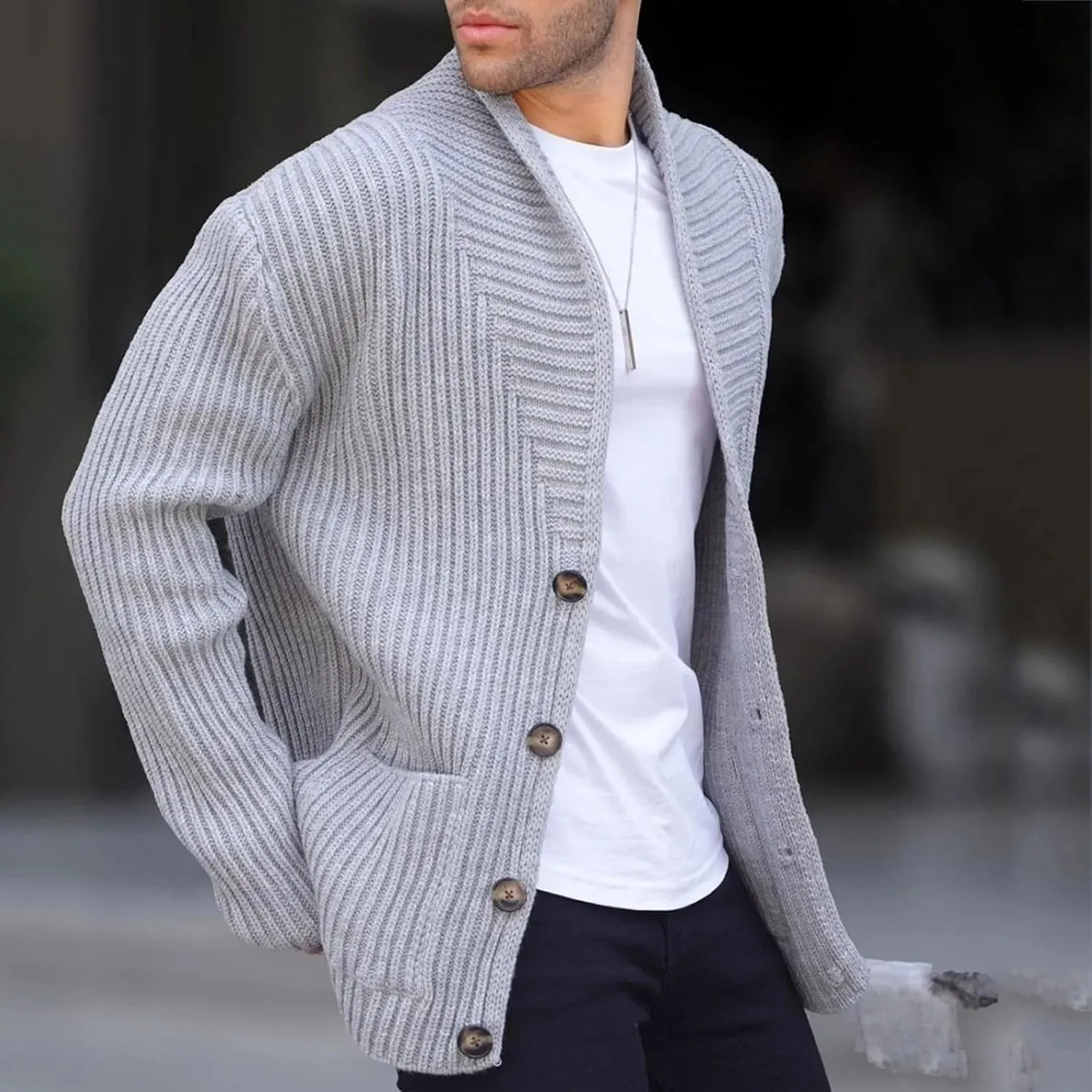 Oversized Cardigan Sweaters for Men Button Down Long Sleeve Knitted Slim Fit Sweaters Fall Winter Classic Active Sportswear