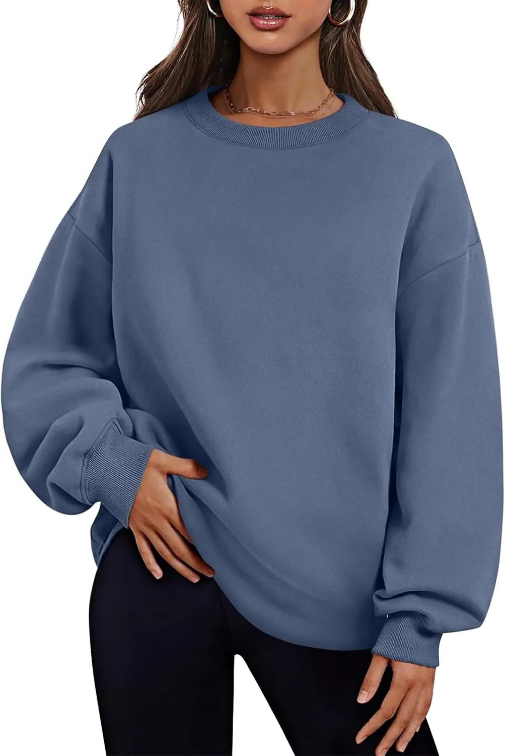 Oversized Crewneck Sweatshirts for Women Soft Fleece Long Sleeve Casual Cute Pullover Top Comfy Fall Clothes Pocket